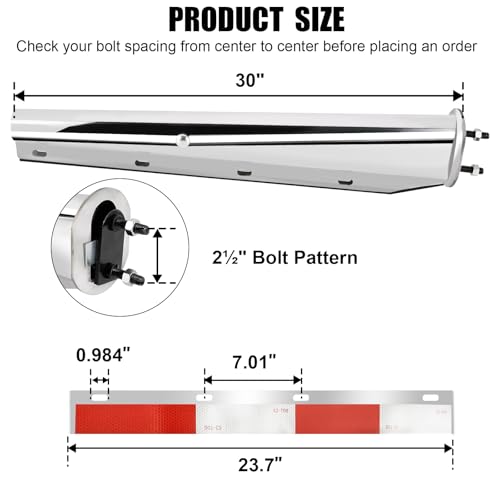Image of Stainless Steel Straight Spring Loaded Mud Flap Hanger Set 2-1 /2 inch Bolt Spacing 30 inch Length with Aluminum Reflective Tapes Fit for Semi Trucks, 2.5 inch Bolt, 2 pcs