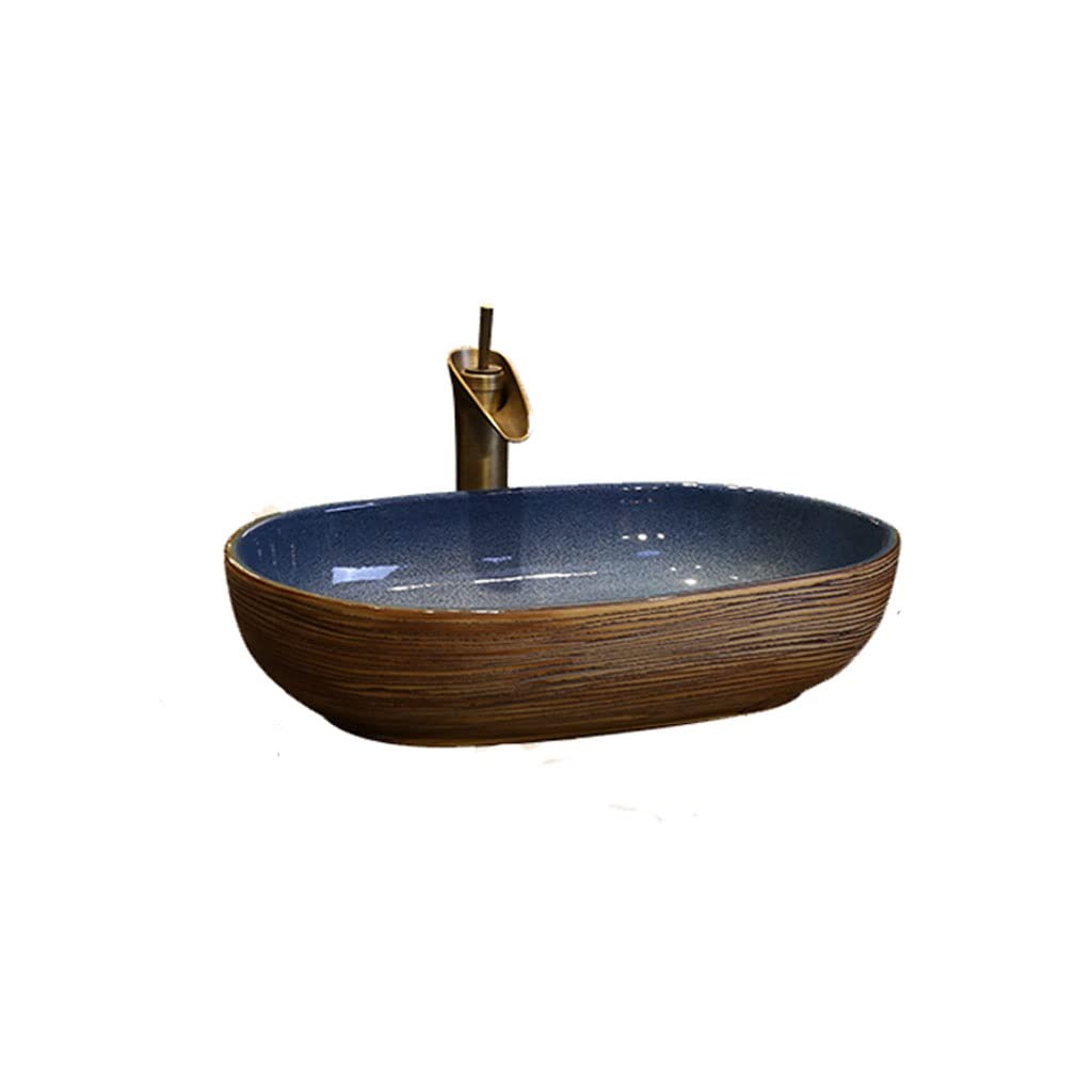 AYCDL Vanity Sink Basin Bathroom Vessel Sink Oval Ceramic Washbasin Vintage Art Countertop Basin Bathroom Utensils Sink with Faucet Bathroom Vanity