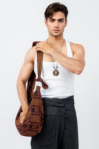 Image of Hobo Crossbody Bag for Women - Handmade Cotton Boho Purse with Wooden Ring | Lightweight Slouchy Shoulder Sling Tote Bag