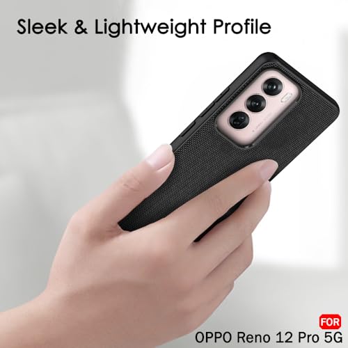 Image of TheGiftKart Back Cover Case for Oppo Reno 12 Pro 5G | Slim & Lightweight | Ultra-Premium Design | Camera Protection Bump | Fabric Texture Case Cover (PC & TPU, Black)