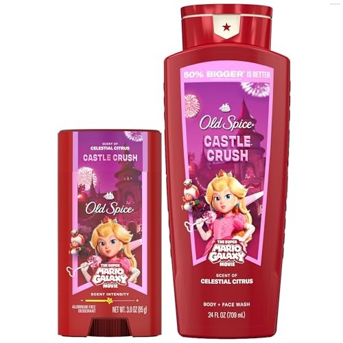 Image of Old Spice X Super Mario, Castle Crush with Celestial Citrus Scent, Aluminum Free Deodorant + Body & Face Wash Bundle for Men, Smell Super with 24 /7 Lasting Freshness & 24 /7 Shower Clean (Pack of 2)