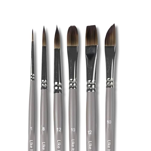 Image of Like It SilkyTouch Artist Paint Brush Set - 6-Piece Versatile Synthetic Brushes for Gouache, Acrylic, Watercolor&Oil Painting|Short Handle| Includes Round,Filbert,Dagger,Flat Shapes with Brush Holder