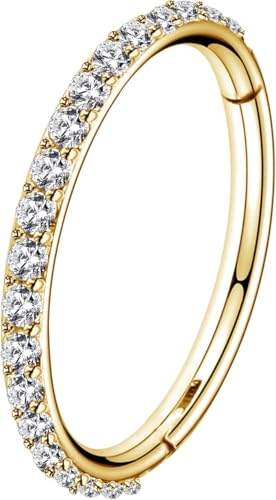 OUFER 20G Naso Anello Cerchio Hoop Nose Ring Nostril Helix Piercing Acciaio Inossidabile 316L CZ Daith Trago Oro Orecchino Cartilage Septum Clicker Gioielli 8 mm