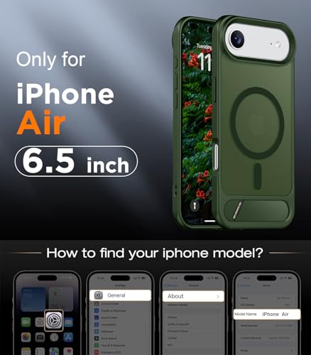 Image of Designed for iPhone Air Case, [Built-in Invisible Kickstand][Compatible with MagSafe][Military Grade Shockproof] Slim Translucent Matte Phone Case 6.5 inch (Green)