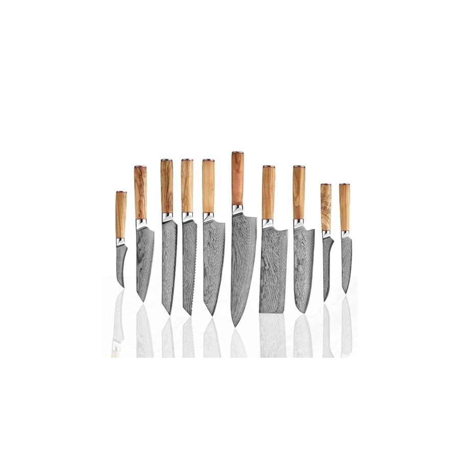 Knives Set for Kitchen Utensils Set for Damascus Steel Knife Set 10 PCS Solid Wood Handle, Japanese Damascus AUS-10Vcore,67 layers blade