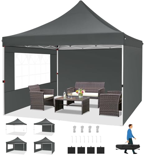 COBIZI Carpa Plegable Gazebo 3x3m con 3 Paredes y 4 Bolsas de Arena, Cenador Robusto Impermeable, Cenador Pabellón de Jardín para Reception, Camping, Fiestas, Exterior, Gris