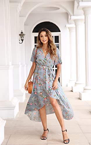 Image of VintageClothing Women's Wrap V Neck Floral Summer Dresses High Low Maxi Casual