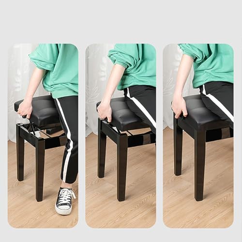 Banc de piano réglable en cuir noir avec coffre de rangement - 4