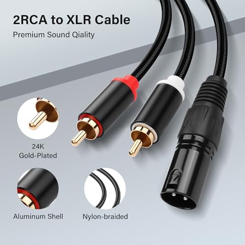 PNGKNYOCN XLR to 2 RCA Y Splitter Cable,Unbalanced Dual RCA to XLR Male Y Splitter Patch Microphone Cable for Amplifier Mixer Microphone (1M/3.3FT - Image 2