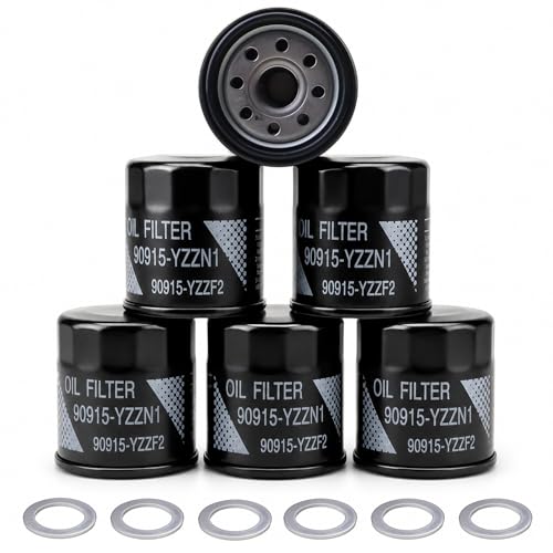 (6pcs) 90915-YZZF2 90915-YZZN1 Engine Oil Filters with Drain Plug Washers Compatible with Toyota Corolla 1993-21 Camry 1992-01 Prius 2001-09 Yaris 2006-19 Matrix 2003-08 90915-10009 90915-YZZE1