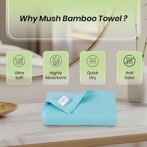 Image of Mush Bamboo Dual Texture Waffle Terry Hand Towel Set of 2 | Ultra Soft, Highly Absorbent, Quick Dry | Hand Towels for Bathroom, Gym & Travel (40x60 cm, 450 GSM) Misty Blue
