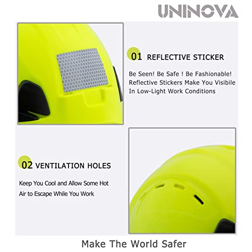 Uninova Osha Hard Hat With Visor Ansi Z89.1 Approved Vented Safety Helmet Cascos De Construccion With Visor Construction Forestry Aborist Tree Work Hardhats(T3 Lime Clear) #TOP4