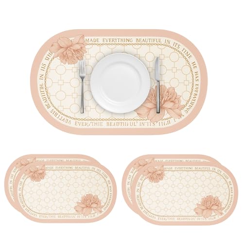 Image of YELONA Leather Dining Table Placemats Set of 4 - Waterproof, Heat Resistant, Anti-Slip, Easy to Clean Table Mats for Dining Table, Kitchen & Home Decor (Peach Fuzz, 40 x 30 cm)
