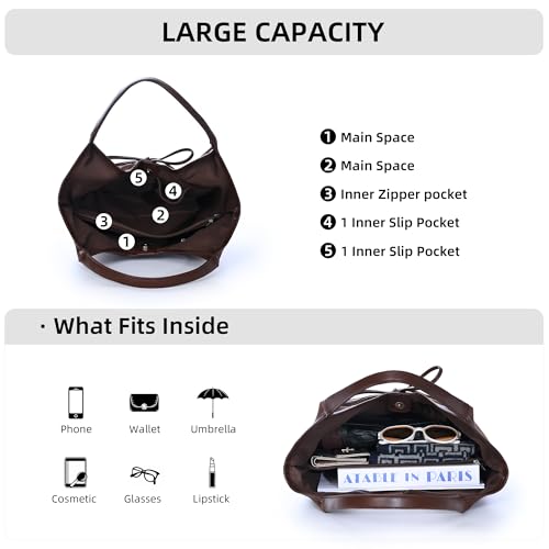 Image of Suede Shoulder Handbags Hobo Tote Bag for Women 2024, Brown Winter Suede Bow Purse