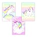 set di 3 immagini a forma di unicorno, per la cameretta dei bambini e la cameretta dei bambini, poster rosa, formato DIN A4, motivo: unicorno, unicorno, animali, decorazione arcobaleno, senza cornice