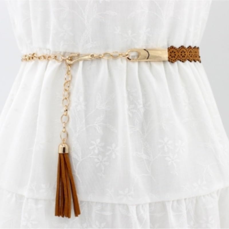 Metal Hook Chain Waist Dress Belt Microfiber Women's Decorative Thin Belt2