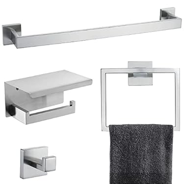 AMAZON - Brushed 4-Piece Bathroom Hardware Set Premium Stainless Steel Bath Towel Bar Sets Wall Mounted Bathroom Toilet Paper Holder with Shelf Set, 23.6 Inch