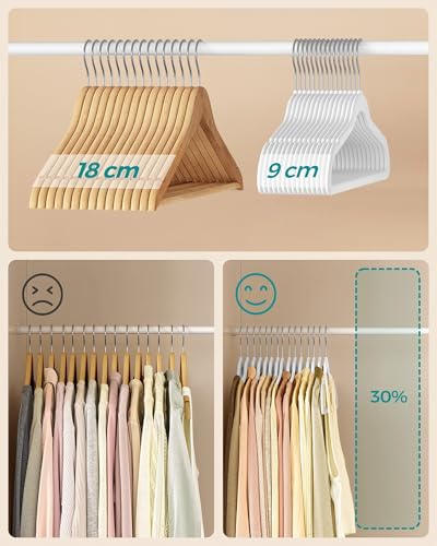 Miniatura 5 de Songmics Percha De Terciopelo, Juego De 30, Antideslizantes, Con Barra Corbata Y Gancho Negro, 0,6 Cm Espesor, Ahorra Espacio, 41,5 Cm Largo, Abrigo Pantalón, Blanco Nube Y Plata Crf026w02