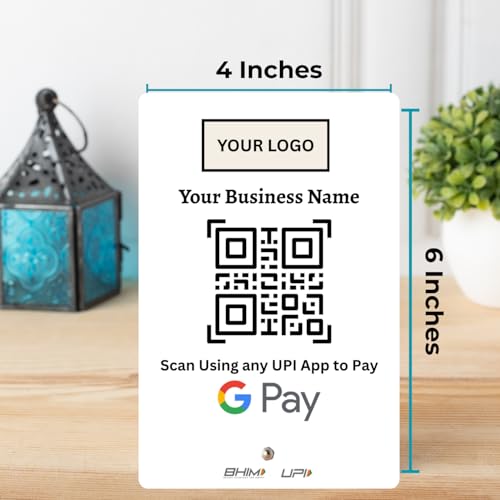 Image of UPI Payment Standee | Custom Acrylic Stand with QR Code, Logo & Business Name | Compatible with All Major UPI App | Design 3