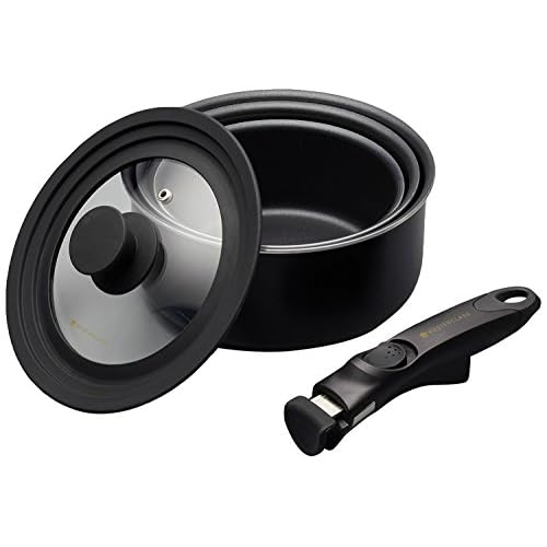 MasterClass Smart Space Töpfe, antihaftversiegelt, für alle Herdarten geeignet, induktionsfähig, antihaftversiegelt, mit abnehmbarem Griff und Universaldeckel, Aluminium, 5-teiliges Set, grau