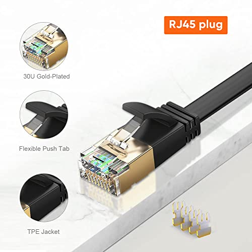 Image of CableCreation Cat 8 Ethernet Cable, Flat Network LAN Cable Cord 2000MHz /40Gbps High Speed,Internet Router Cable RJ45 Wire for Computer Laptop PS5 PS4, Switch Box PC,TV Box, 5FT /1.5M,Black