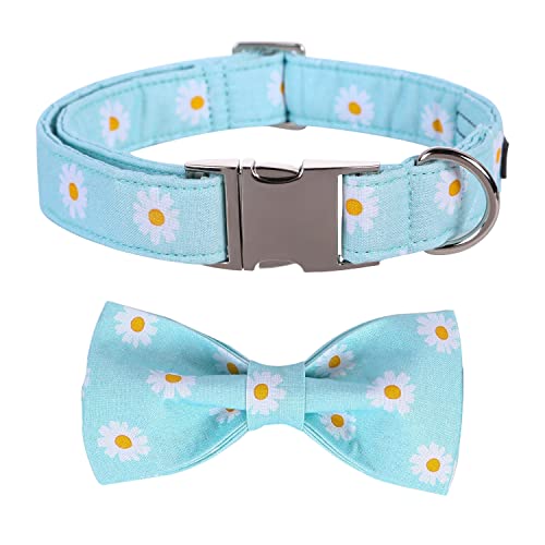 Maca Bates Summer Daisy Flower Dog Collar with Bow Bowtie for Dogs Adjustable Breakaway Bows Tie Bloom Flowers Collars Birthday Gift for XS Small Medium Large XL for Girl Boy Puppy Cat Pets