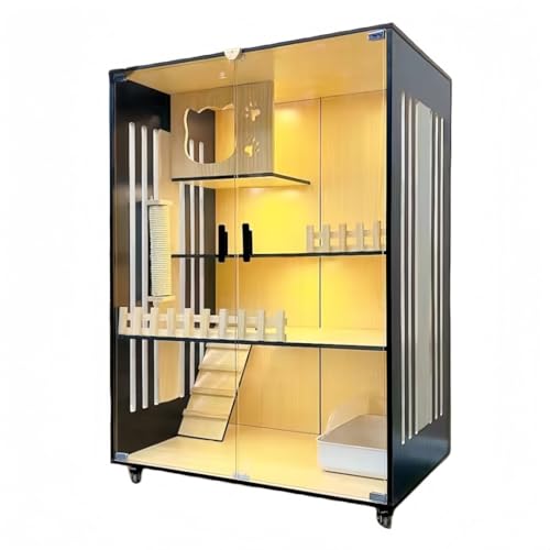 zjdgweh 猫ケージ キャットケージ 木製 多機能キャットハウス 猫用コンドミニアム 猫ケージ ペット別荘 高級猫ヴィラ 大型 猫別荘木防水透明 た猫キャビネット 車輪付き 通気性があり 蒸れにくい 組立簡単 屋外屋内用 多頭飼い (A2:90*60*