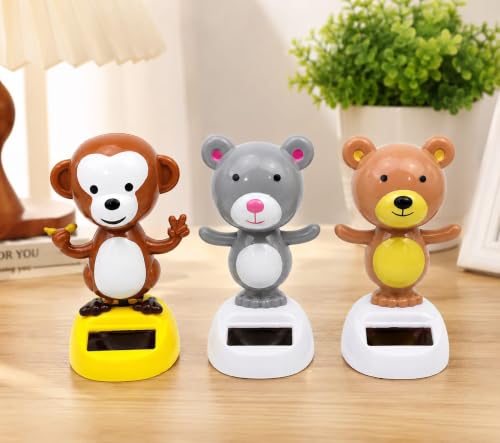 Image of Solar Powered Dancing Toy for Car Dashboard, Office Desk & Home Decoration | Decorative Figure | Eco-Friendly Desktop Showpiece (Bear, Mouse, Monkey, Set of 3)