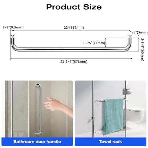 Ranbo Glass Shower Door Towel Bar 22 Inch Stainless Steel Sliding Shower Door Handle Replacement with Polished Chrome Finish for Commercial and Residential Glass Doors by Ranbo - Image 2