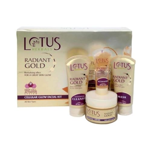 Lotus Herbals Radiant Gold Cellular Glow 5 in 1 Facial Kit | With 24K Gold leaves | For Natural Golden Glow Skin | For Women & Men | All Skin Types |170g