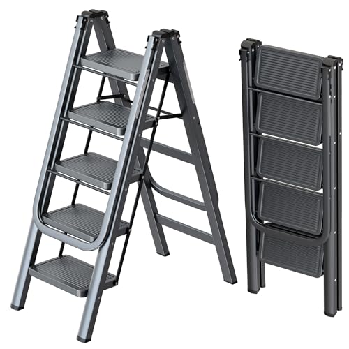 5-Step Folding Ladder, Clothes Drying Rack with Floor Standing Shoe