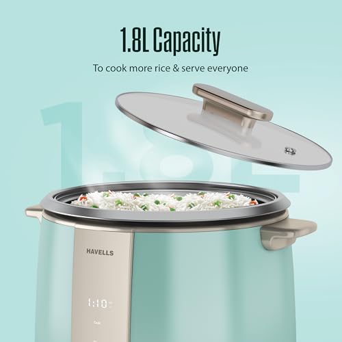 Image of Havells CRAFT Rice Cooker | Live Cooking Timer| Intuitive Touch Control | 6 hour Keep Warm Mode| 1.8 L Capacity | Triple Safety Protection | Food Grade Bowl | Energy Efficient Operation (Blue & Gold)