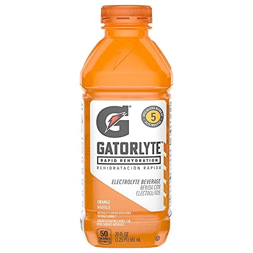 Gatorlyte Rapid Rehydration Electrolyte Beverage 20 Ounce Bottles 12 Pack (Orange)