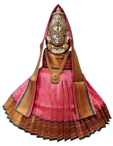 Navaratri Goddess Kalash Silk Saree (Pink), MataRani Poshak, Maa Laxmi, Durga, Saraswati, Radha Chunri Patka and Lehenga/Ghagra Dress, Margashirsha Devi Maa Accessories for Pooja-image-0