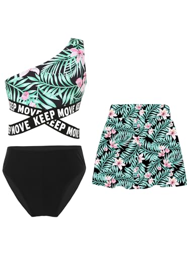 Moily Girls 3 Piece Swimsuit Printed Tankini Bikini Set Summer Hawaiian Beach Skirt Bathing Suit for Kids2