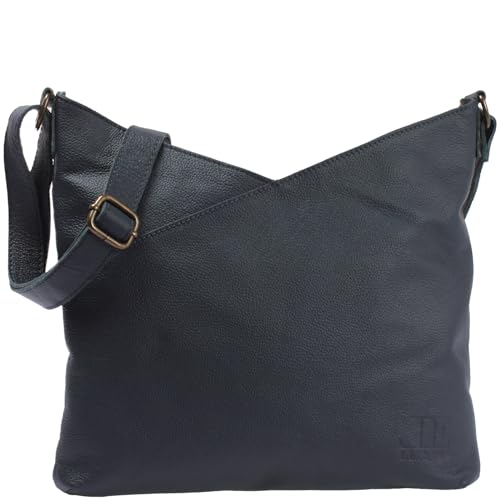 LECONI Schultertasche Damentasche Natur weiche Ledertasche Umhängetasche Handtasche Damen Leder 32x29x3cm dunkelblau navy LE0065-sof