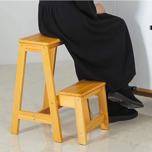 Taburete escalera plegable de madera maciza para dormitorio y garaje 7