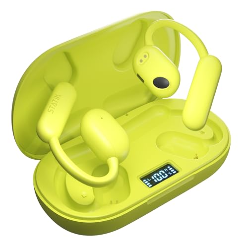 Statik Aktive Open Ear Bluetooth Earbuds - Wireless Earphones, Fast Charging & 10 Hours Long Lasting Battery, Comfortable Secure Fit, IPX5 Water Resistant - Yellow by Statik - Used condition - US$39.16