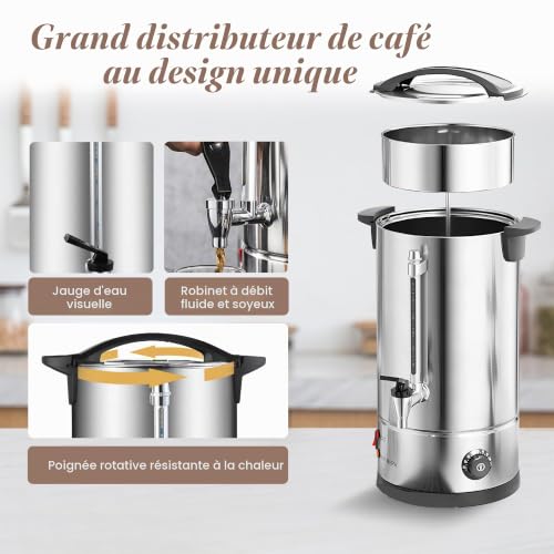 Umisu Percolateur à Café 8L avec Acier Inoxydable Filtre, 50 Tasses Cafetière Commerciale En Acier Inoxydable, Maintien au Chaud, Pour Événements Et Traiteur, Pour Appareil Chauffe Eau Thé Chocolat – vue 5