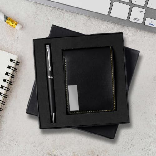Image of Customised Gift Set, Pen and Wallet with Name Engraving, Corporate and Personal Gift (Black)