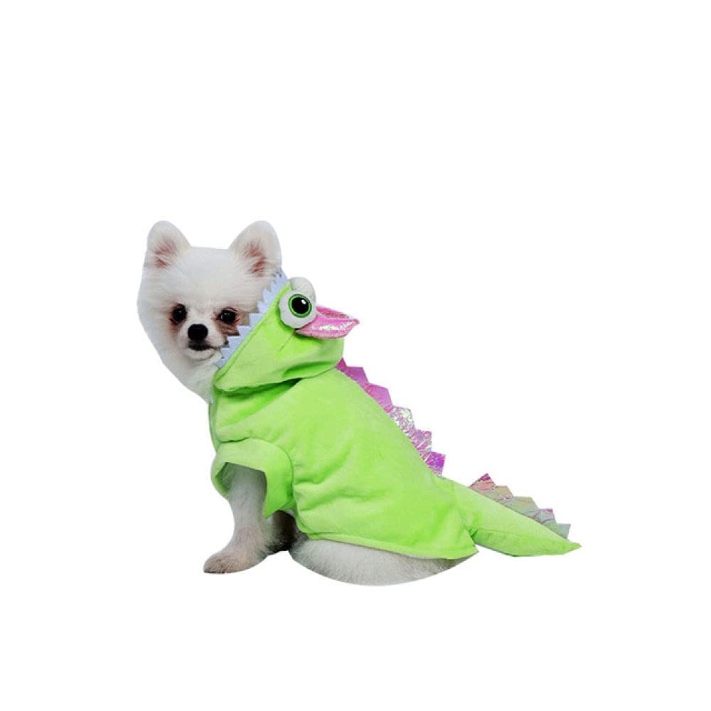 Huisdier Kat Kleding Puppy Hond Kat Dinosaurus Kostuum Winter Warm Pluche Kat Jas Fleece Hoodies Trui Kleine Hond Kitten Kleding, groen, M