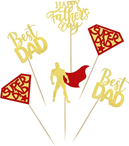 Confetti! 24 Pieces Happy Father's Day Cupcake Toppers Best Dad Ever Super Dad Thank You Dad Dad is My Hero Fathers Day Cupcake Picks Father's Day Cupcake Decorations Dad's Day Party Supplies