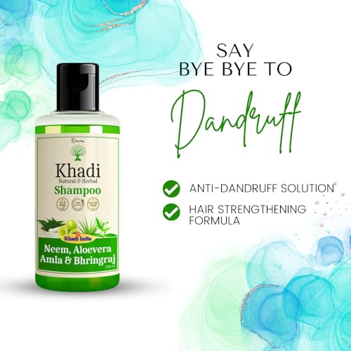 Image of KHADI Hair Fortifying Shampoo with Neem, Aloe Vera, Amla, and Bhringraj | Natural Anti Hair Fall & Scalp Nourishment Formula | 420 ML (Pack of 2)