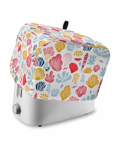 Colorful Coastal Shells Toaster Cover 2 Slice, Watercolor Summer Ocean Life Dustproof Bread Machine Oven Cover with Storage Pockets, Fits Most Kitchen Toasters Protector