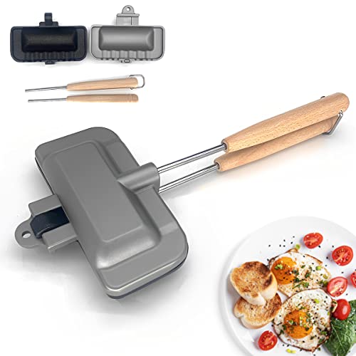 Hot Sandwich Maker Non-Stick Double-Sided Sandwich Baking Pan Hot Dog Toaster with Heat-Resistant Handles toastie maker deep fill Sandwich Maker for Breakfast Home Outdoors Camping