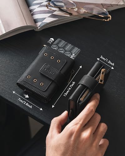 VULKIT Mens Wallet RFID Protected with Chain, POP UP Credit Card Ejector Case, ID Window, Zipper Pocket for Coins and Compartment for Bills/Banknotes, Matt Black2