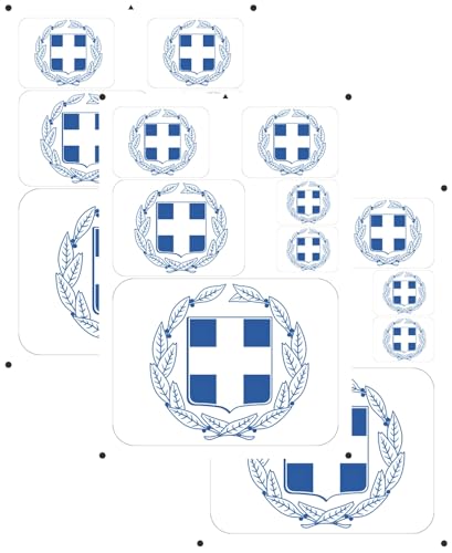 vmcoatdu Greek Coat of Arms Laser Printing Greece National Emblem Sticker 3 Pcs Decal in Multiple Sizes Stickers (Blue Greece)
