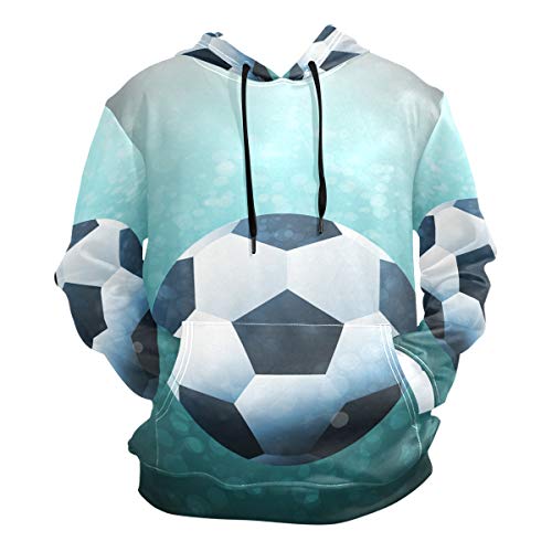 Moletom masculino com capuz e manga comprida com estampa 3D de bola de futebol clássico, Multicolori