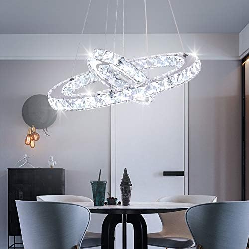 CXGLEAMING Modern Chandelier Lighting Ceiling Girls Bedroom Crystal Chandeliers LED Lighting Fixtures add Acrylic Design 2-Ring Pendant Lights for Bath-Room Entry-Way Living Room Dining Room