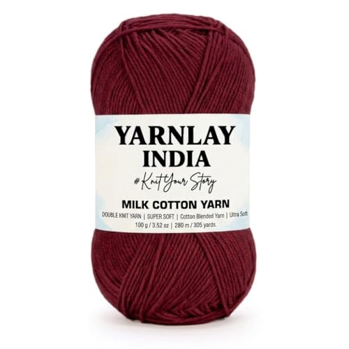 Image of Yarnlay 3 Ply Soft Milk Cotton Yarn for Crochet Knitting, Amigurumi, Punch Needle .DIY Crafts, Summer Wear,Flowers Toys & Cushion Covers 100g (250m) (Shade 1: Maroon)